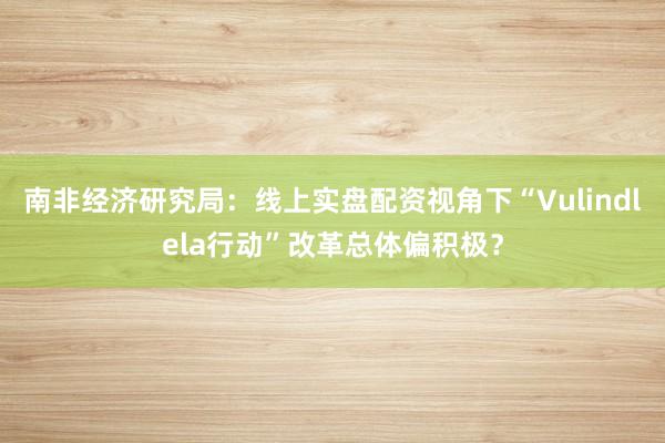南非经济研究局：线上实盘配资视角下“Vulindlela行动”改革总体偏积极？