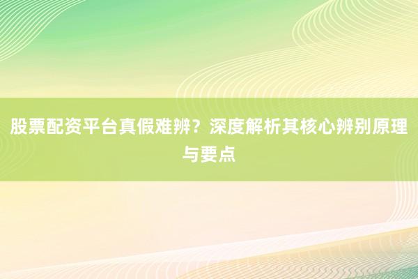 股票配资平台真假难辨？深度解析其核心辨别原理与要点