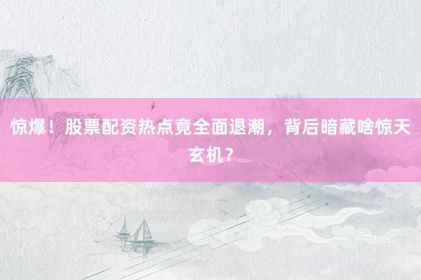 惊爆！股票配资热点竟全面退潮，背后暗藏啥惊天玄机？