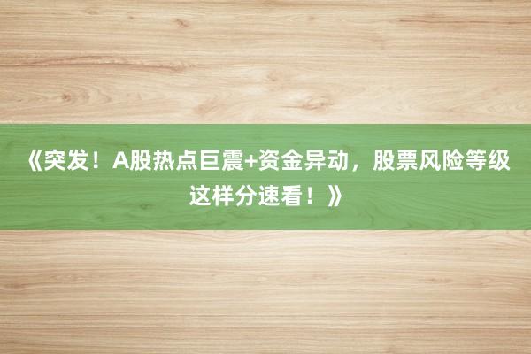 《突发！A股热点巨震+资金异动，股票风险等级这样分速看！》