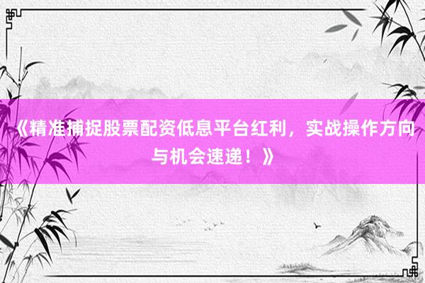 《精准捕捉股票配资低息平台红利，实战操作方向与机会速递！》