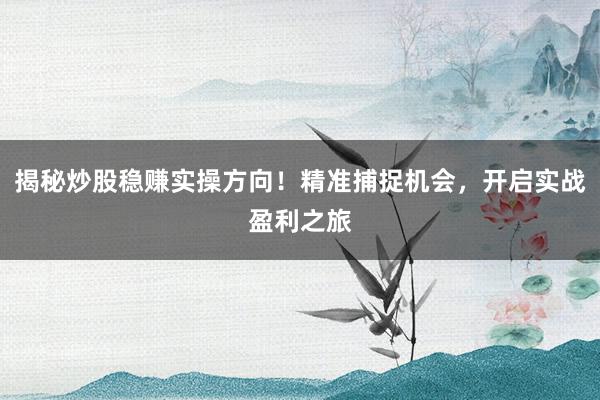 揭秘炒股稳赚实操方向！精准捕捉机会，开启实战盈利之旅