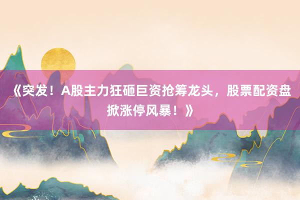 《突发！A股主力狂砸巨资抢筹龙头，股票配资盘掀涨停风暴！》