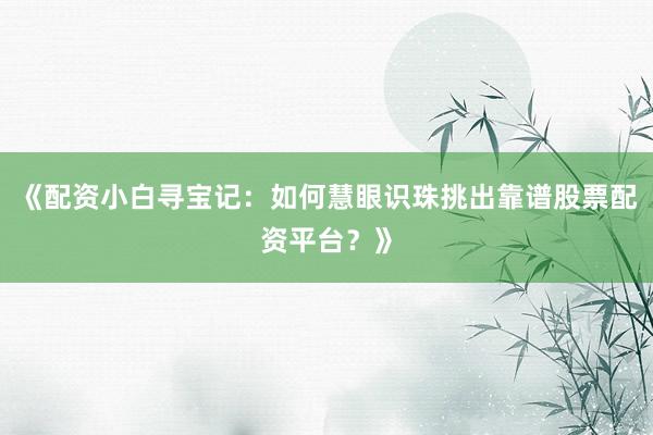 《配资小白寻宝记：如何慧眼识珠挑出靠谱股票配资平台？》